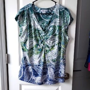 Liz Claiborne Green and Blue Cap Sleeveless Blouse Xl